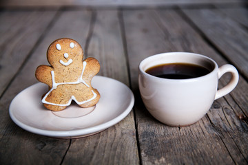 Christmas food. Gingerbread man cookies in Christmas setting.