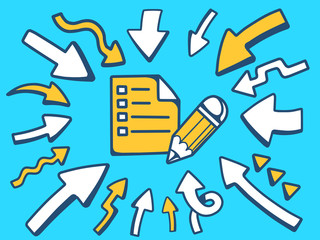 Vector illustration of arrows point to icon of  document with pe
