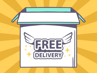 Vector illustration of open box with icon of  free delivery on o