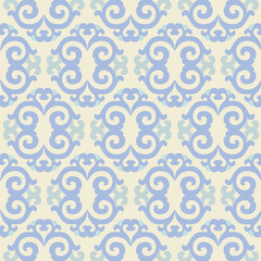 Blue seamless ornament, white background.