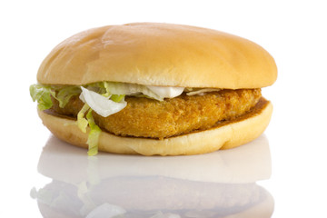 Chicken burger, isolated on white background. Close up.