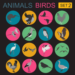 Birds icon set. Vector flat style