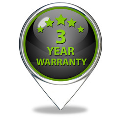 Three year warranty pointer icon on white background