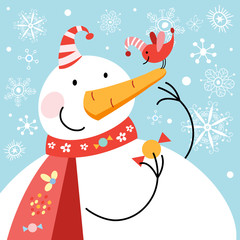 Christmas card with a big snowman