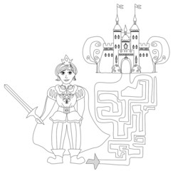 Obraz na płótnie Canvas Funny maze game: Prince looking castle