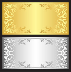 Gold and silver gift coupon with damask ornament