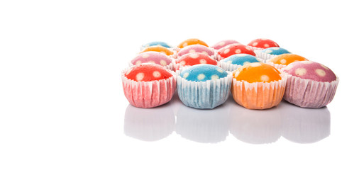 Colorful steamed rice polka dot muffin or apam polka dot
