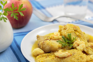 hake with prawns and sauce