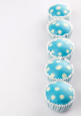 Blue colored steamed rice polka dot muffin or apam polka dot
