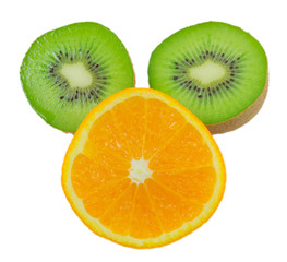 slices of orange and kiwi isolated on white background