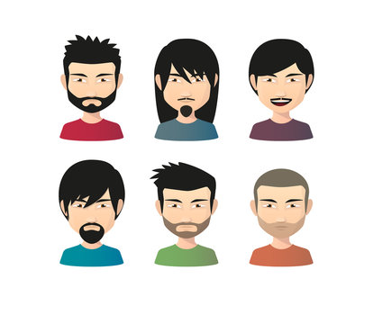 Set of asian male avatars with various hair styles