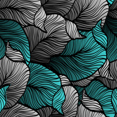 Retro seamless pattern with abstract doodle leaves