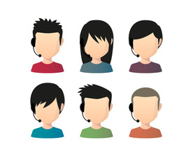 Set of asian male faceless avatars with various hair styles wear
