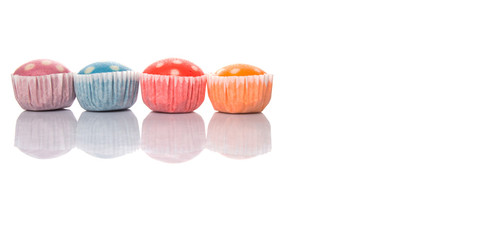 Colorful steamed rice polka dot muffin or apam polka dot