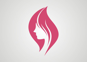 Woman Hair style in leaf logo vector - 74092229