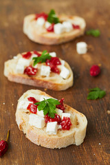 Bruschetta with sun dried tomatoes and feta