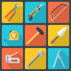 vector various color flat house repair instruments icons