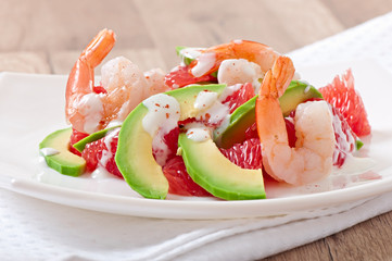 California salad - a mix of avocado, grapefruit and shrimp