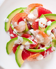 California salad - a mix of avocado, grapefruit and shrimp