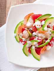California salad - a mix of avocado, grapefruit and shrimp