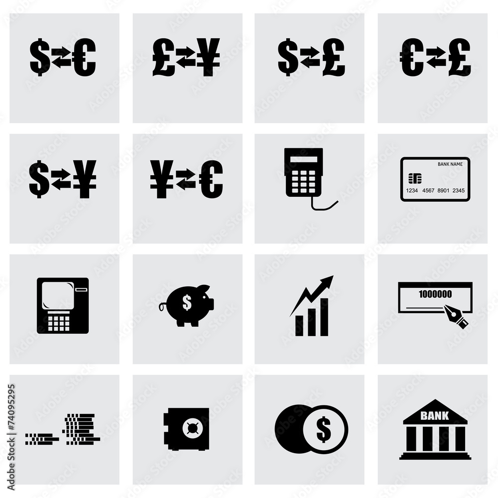 Wall mural Vector black bank icon set