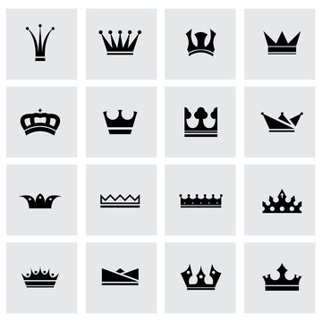 Vector black crown icon set
