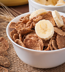Healthy breakfast - whole grain muesli with a banana