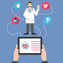 Medicine web concept with a doctor with stethoscope and man hold