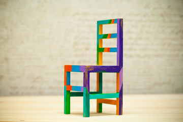 Toy multicolored wooden chair, modern art handmade
