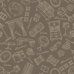 Vector pattern with furniture for decoration in brown
