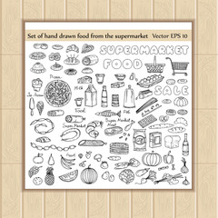 Vector set of hand drawn food from the supermarket