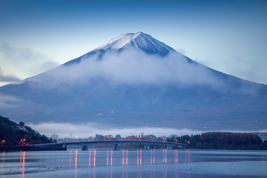 The beautiful mount Fuji in Japan at sunrise