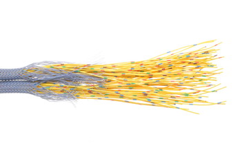 Yellow electrical wires with cable shield 