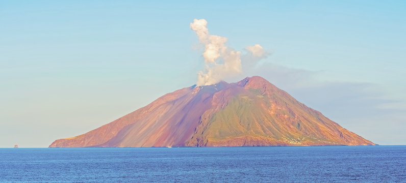 Island Stromboli By Tyrrhenian Sea In Italy.