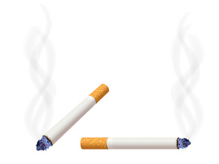 Realistic burning cigarette and smoke