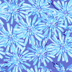 seamless pattern of winter frozen blue flowers