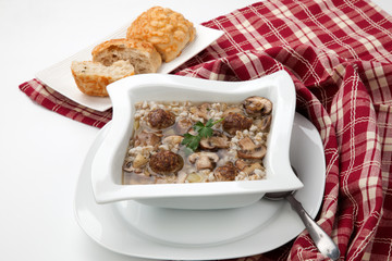 Mushroom Barley Soup with Mini Meatballs