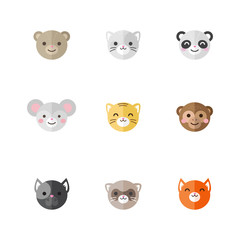 Vector flat set of funny cartoon animals