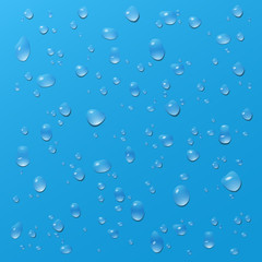 Water drops on heaven blue. Environment friendly background.