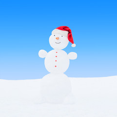 Winter snowman in santa hat