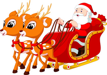 Santa Claus riding a sleigh pulled by reindeer