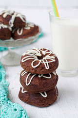Chocolate donuts with white icing