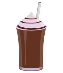 Chocolate shake with cream icing on top and straw