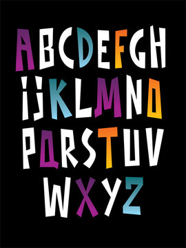Bright cartoon comic graffiti doodle font alphabet. Vector