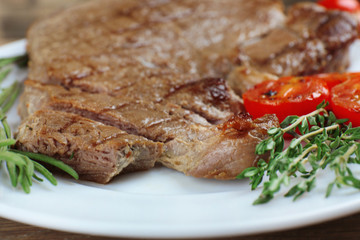 Delicious grilled meat on table, close-up