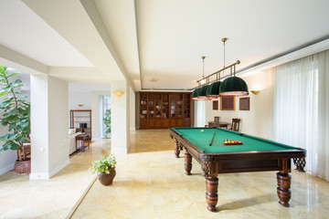 Billiard table in living room