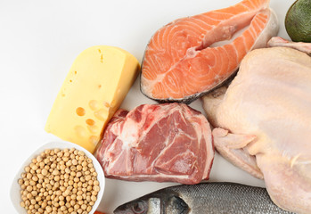 Food high in protein isolated on white