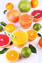 Juices and many citrus close-up