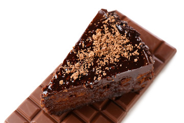 Yummy chocolate cake, isolated on white