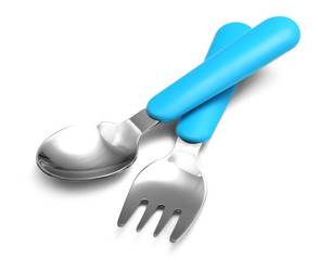 Blue baby cutlery isolated on white